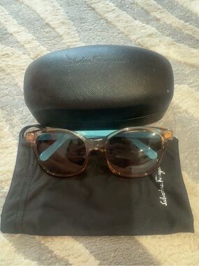 Salvatore Ferragamo Tortoiseshell Sunglasses with Light Blue Temples